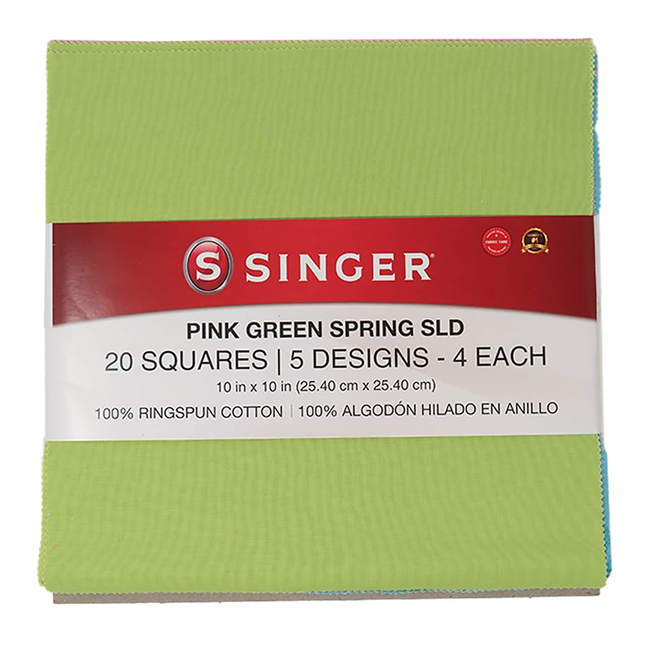 SINGER Pink Green Spring SLD Fabrics Premium Square Cotton Fabric Bundle